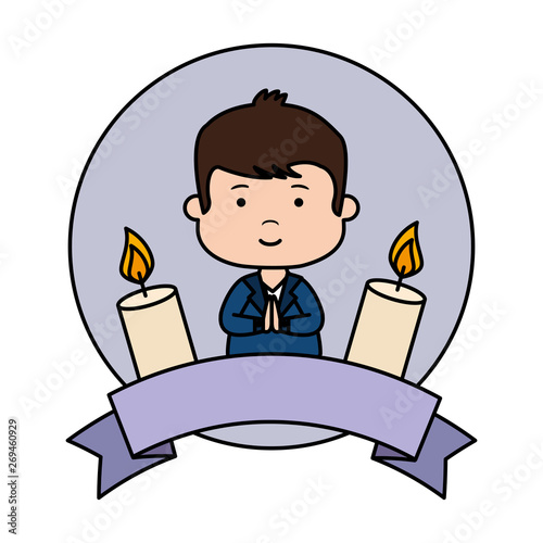 Photography little boy with ribbon and candles first communion