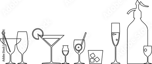 Line of cocktails and a soda siphon on a bar, EPS 8 vector illustration photo