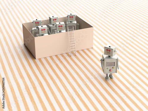 D rendering, Toy robots escaping from a box