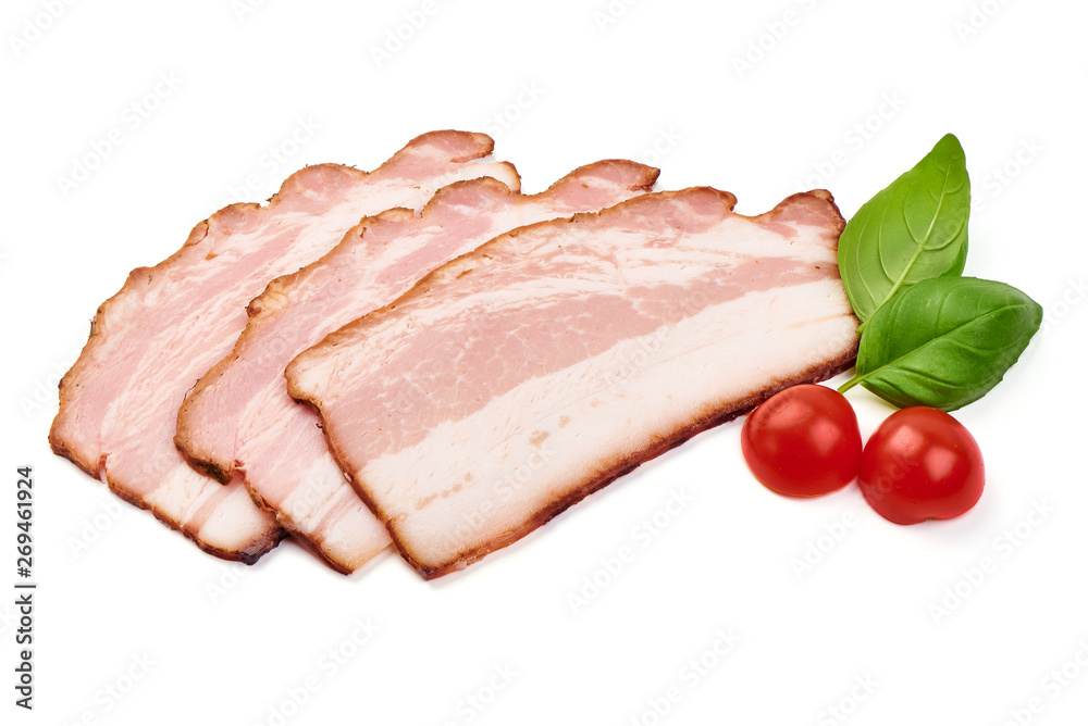 Sliced smoked brisket, dry meat, close-up, isolated on white background Sliced smoked brisket, dry meat, close-up, isolated on white background