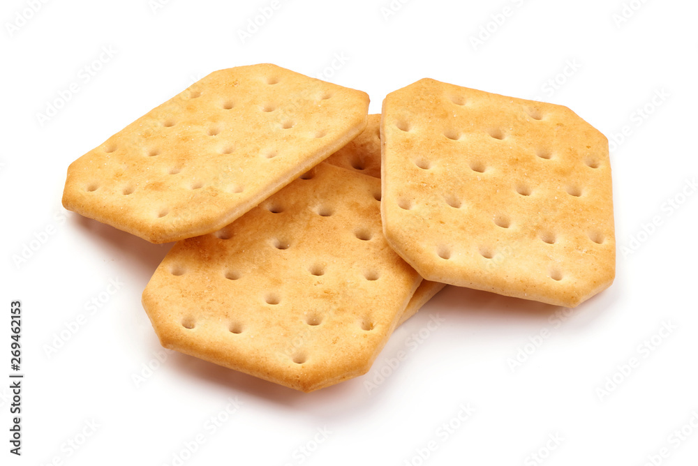 Dry cracker, biscuit, close-up, isolated on white background Dry cracker, biscuit, close-up, isolated on white background