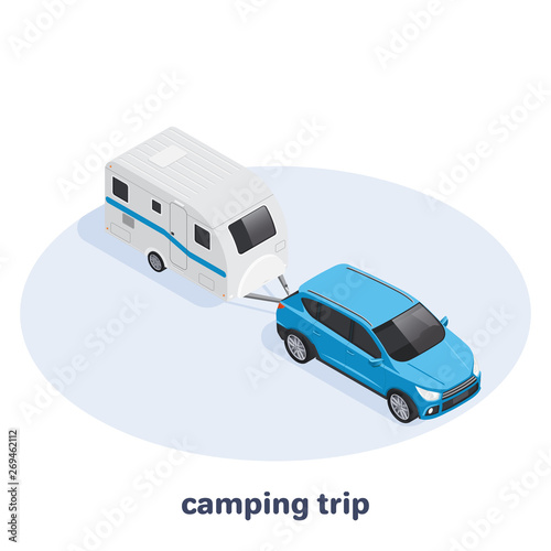 isometric vector image on a white background, car with a camper van, transport for travel