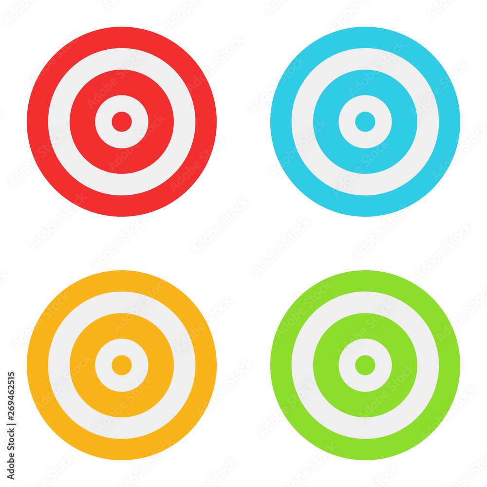 Dart board over white background. Target. Red, green, blue and yellow dartsboard. Vector illustration. EPS 10.