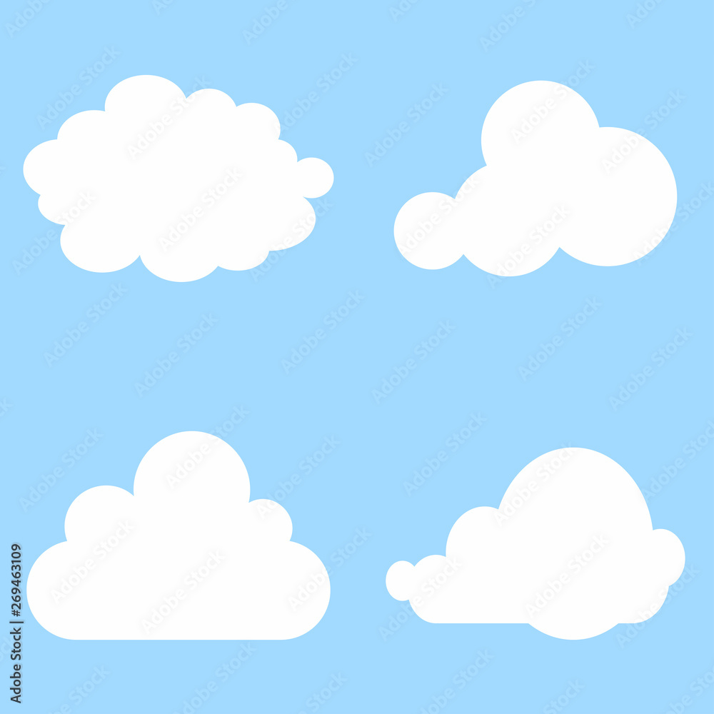 Clouds collection. Set of cloud. Cloud icon. Blue background. Vector illustration. EPS 10.
