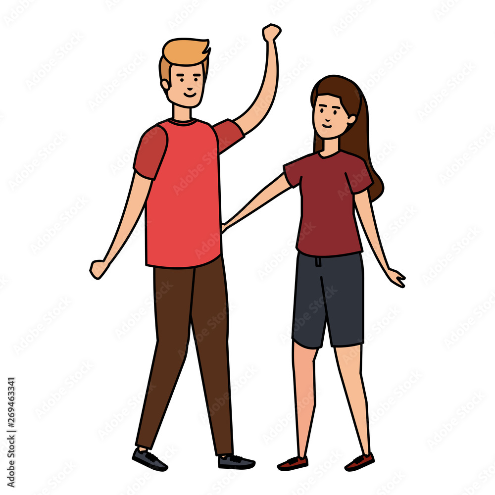 young couple celebrating avatars characters young couple celebrating avatars characters