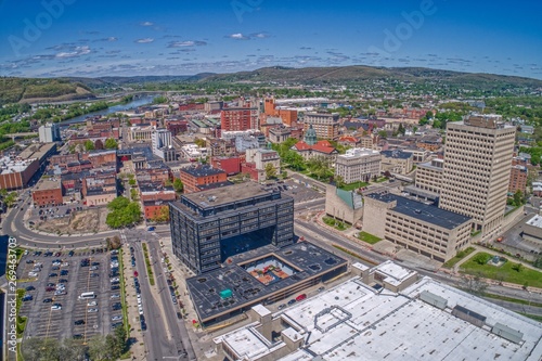 Canvas Print Aerial view of Binghamton, NY at the confluence of the Susquehanna and Chenango