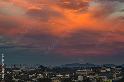 Red sunset over the town