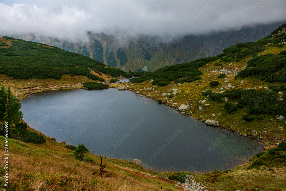 slovakia Tatra mountain lakes in misty weather