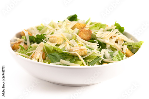 Bowl of Fresh Caesar Salad Isolated on a White Background