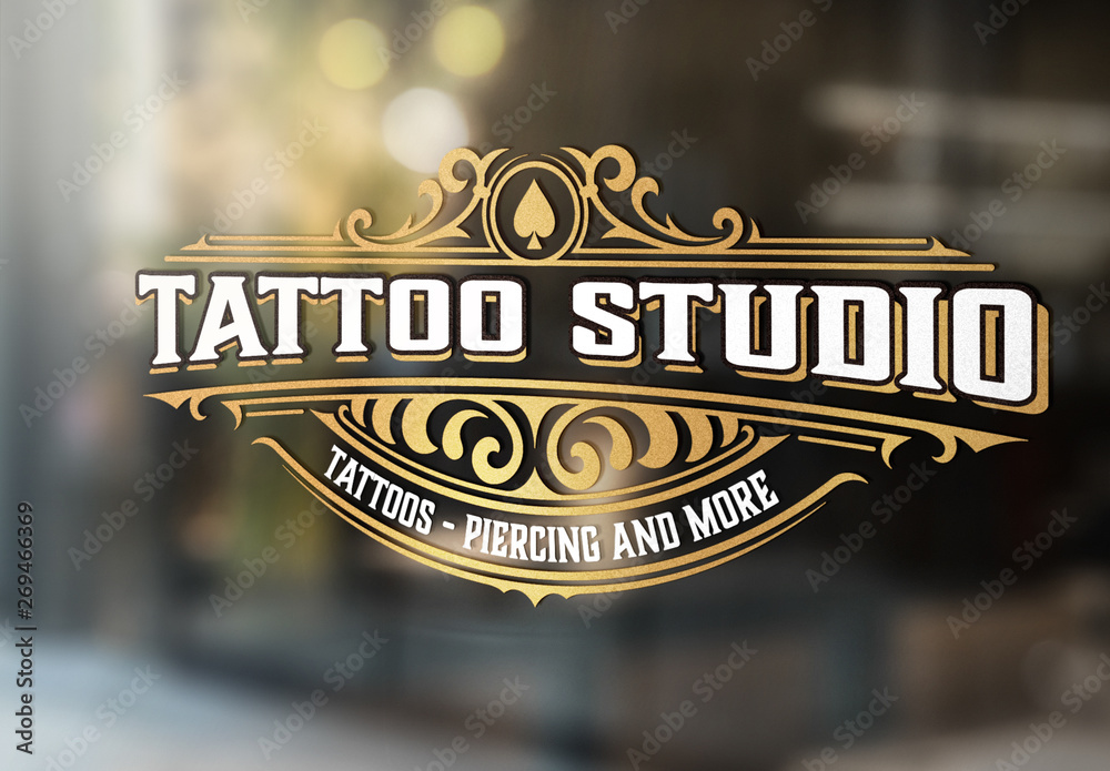 Vintage Tattoo Logo Layout with Gold Elements Stock Template | Adobe Stock