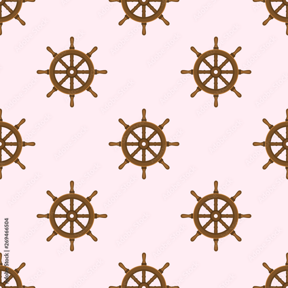 Sea nautic marine ship rudder steering wooden brown wheel seamless pattern. Design element for wallpapers, scrapbooking, fabric print, covers. Background vector illustration. Sea nautic marine ship rudder steering wooden brown wheel seamless pattern. Design element for wallpapers, scrapbooking, fabric print, covers. Background vector illustration.