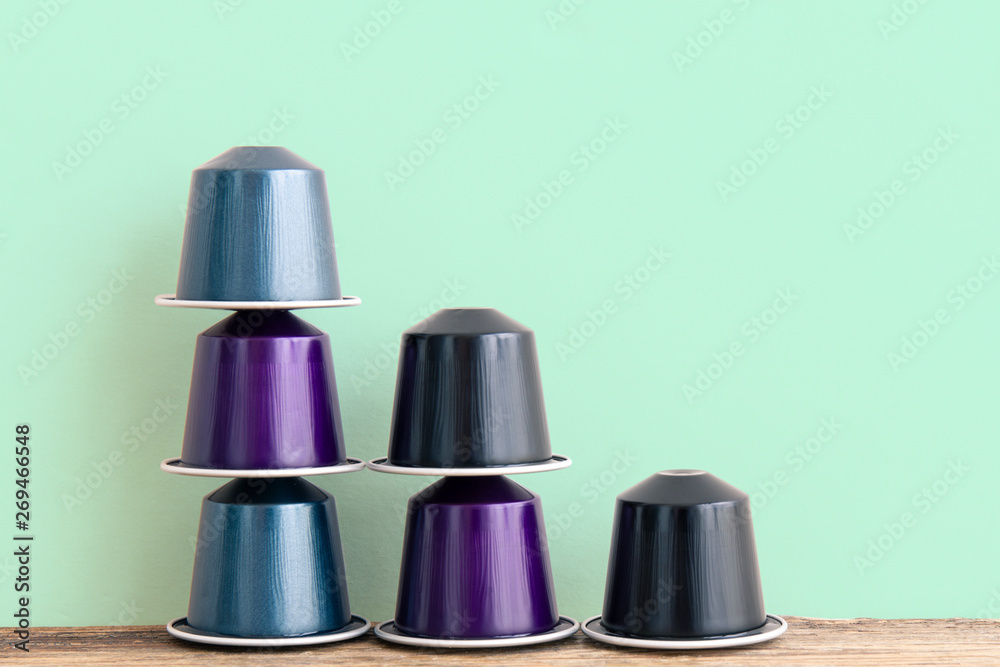 Italian coffee espresso capsules or coffee pods with copy space