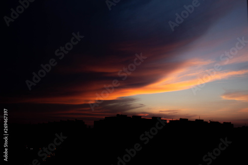 Beautiful colored sunset sky with darkness