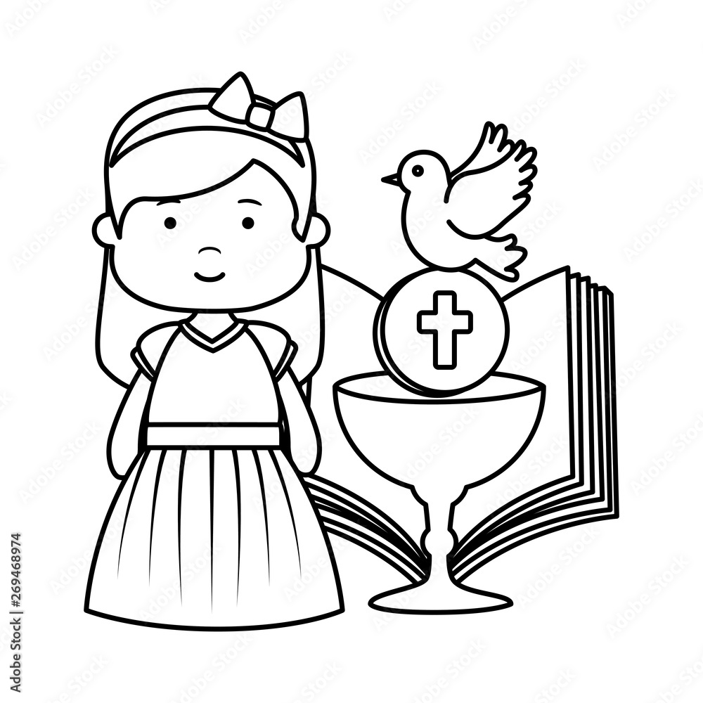 little girl with bible and chalice first communion little girl with bible and chalice first communion