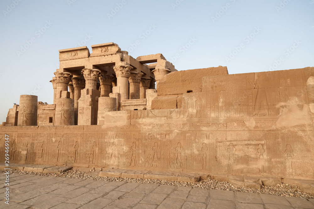 Evening view of Temple of Kom Ombo, Egypt. The temple complex Kom Ombo includes many ancient monuments and columns of the ancient Egyptian civilization