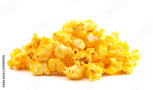Extra Cheese Yellow Popcorn on a White Background photo