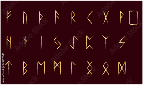 Set of Old Norse Scandinavian runes. Rune alphabet. Occult ancient symbols.