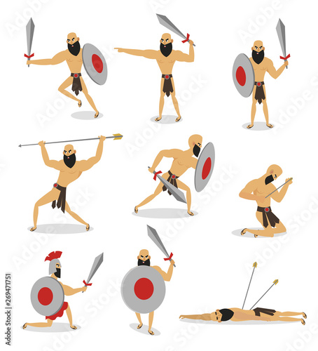 Set of character of rome gladiator in different action poses