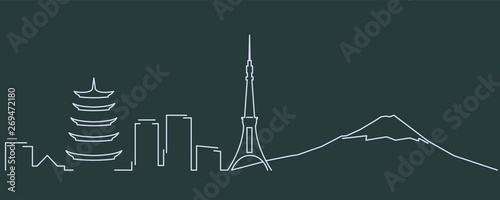 Japan Simple Line Skyline and Landmark Silhouettes