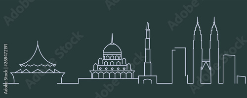 Malaysia Simple Line Skyline and Landmark Silhouettes