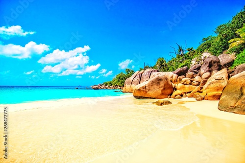 The beautiful beach Anse Lazio at Praslin, Seychelles Island, Africa