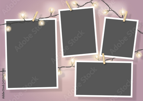 Template for photo collage.Garland from photos. Frames for clipping masks are in the vector file. Template for a photo album