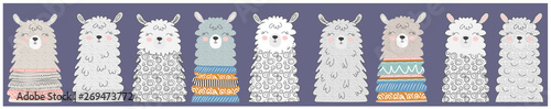 Big set of cute funny different llamasHand drawn vector illustration. Scandinavian style flat design.
