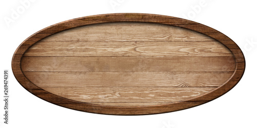 Oval board made of natural wood and with dark frame