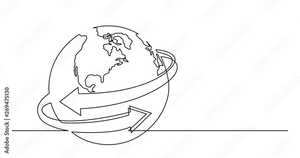 continuous line drawing of world planet with connection arrows continuous line drawing of world planet with connection arrows