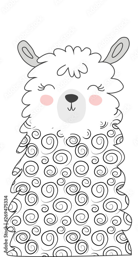Hand drawn vector illustration of a cute funny llama. Isolated objects. Scandinavian style flat design. Hand drawn vector illustration of a cute funny llama. Isolated objects. Scandinavian style flat design.