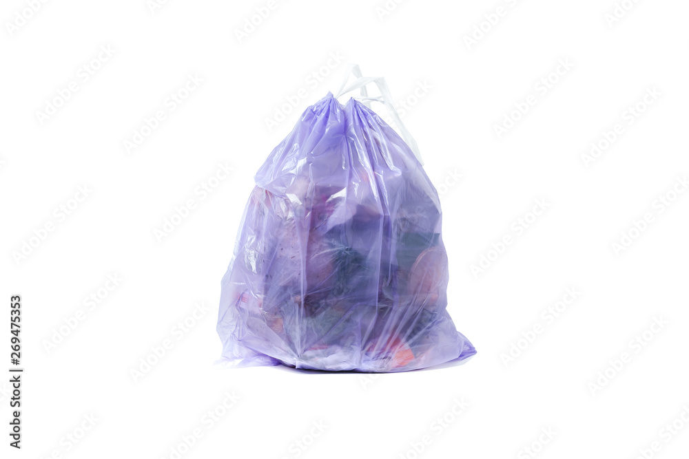 Full trash bag isolated on white background. garbage collection. waste treatment. environmental Protection. Full trash bag isolated on white background. garbage collection. waste treatment. environmental Protection.