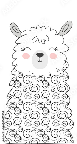 Hand drawn vector illustration of a cute funny llama. Isolated objects. Scandinavian style flat design.