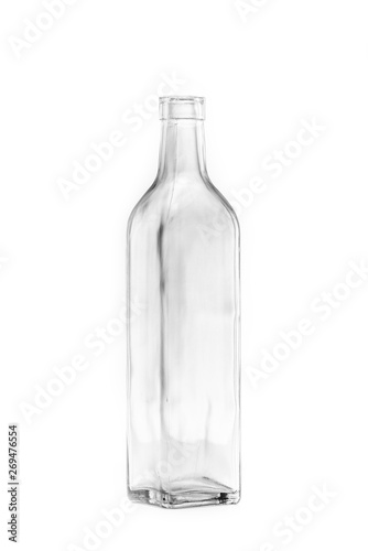 Transparent glass vintage boho style distorted bottle on a white background