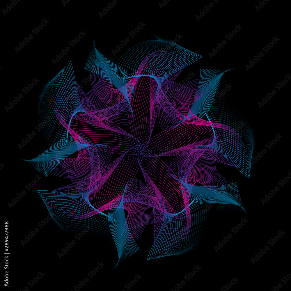 3d geometrical music wave. Abstract geometric background with dynamic waves. Creative line art. Design elements created using the Blend Tool.