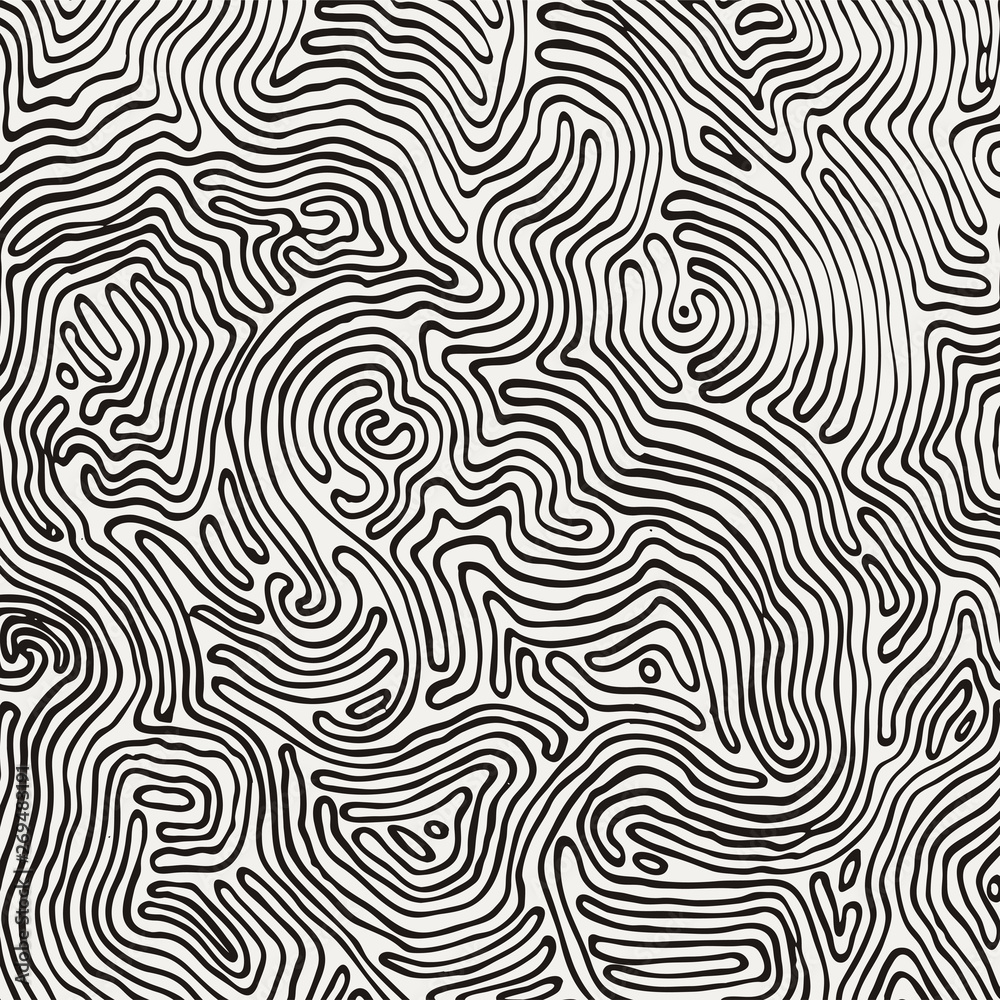 Vector monochrome pattern, curved lines, black and white grunge background