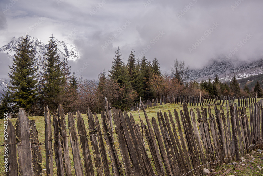 rural wooden fence in svanetia