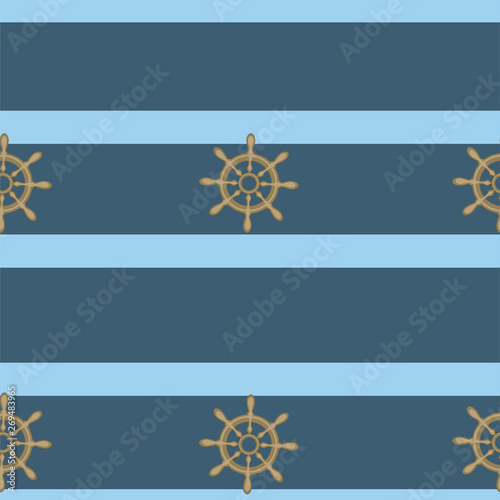 Marine seamless pattern with handwheels and blue stripe. Vector illustration.