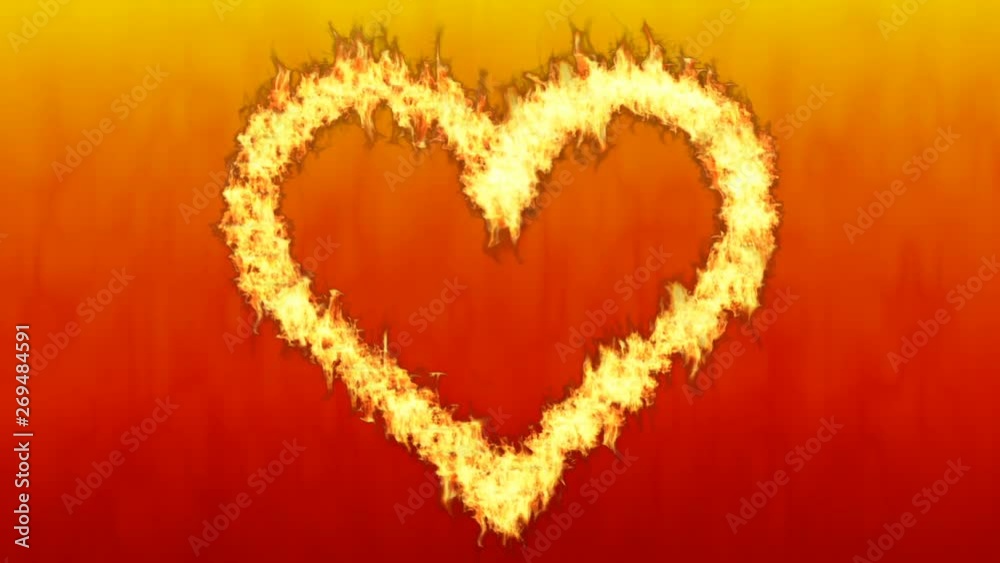 Burning fire along heart shape - Red color background Burning fire along heart shape - Red color background