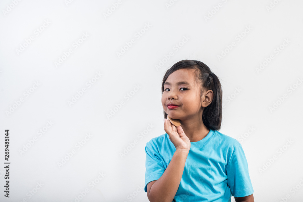 Portrait little girl makeup with her face Portrait little girl makeup with her face