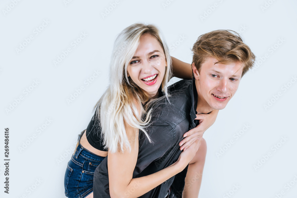 Portrait of happy young couple love together in studio Portrait of happy young couple love together in studio