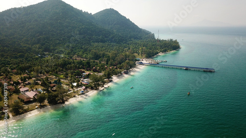 drone view of tropical island, pulau besar in malaysia photo