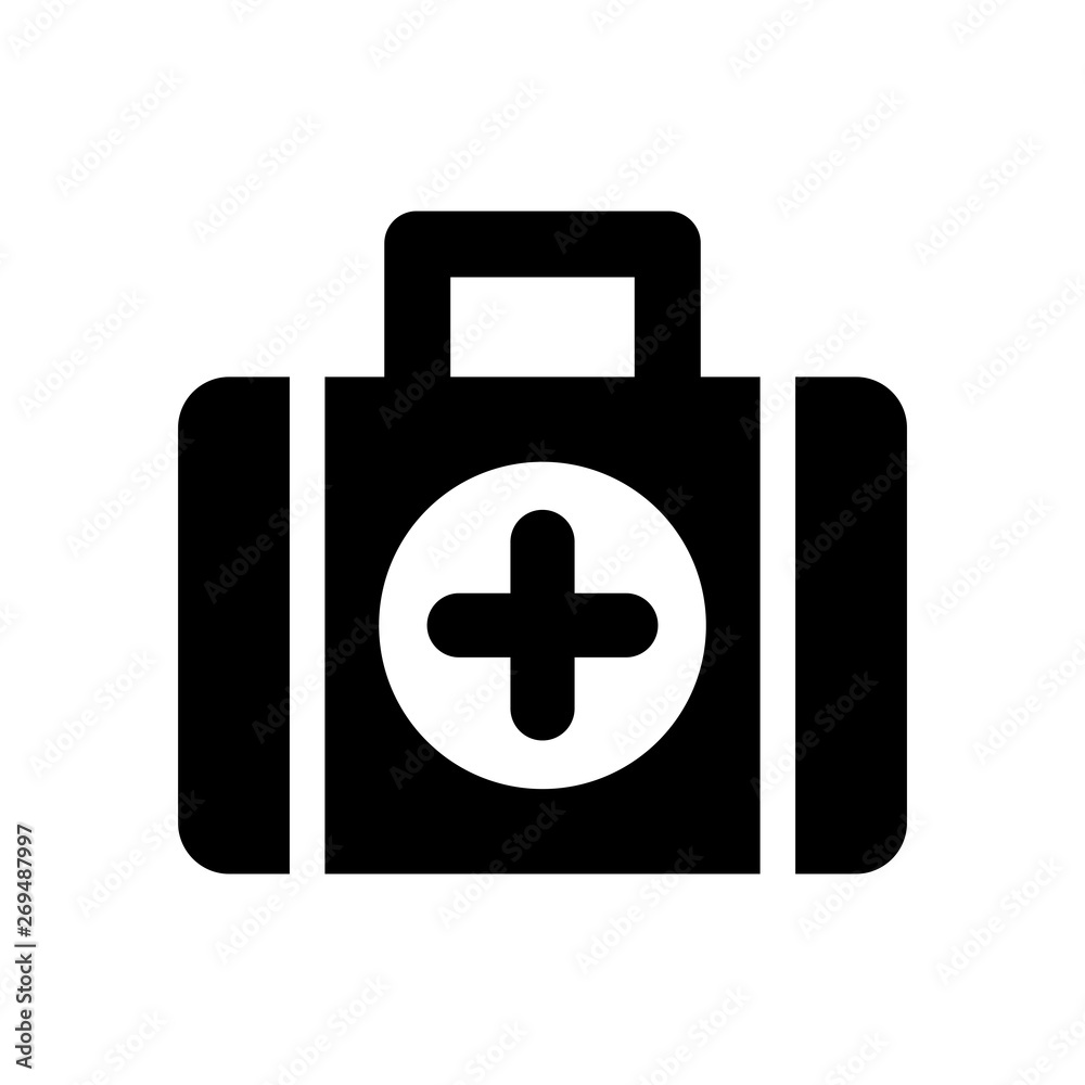 a simple flat symbol of a suitcase containing a supply of medicines to cure a simple flat symbol of a suitcase containing a supply of medicines to cure