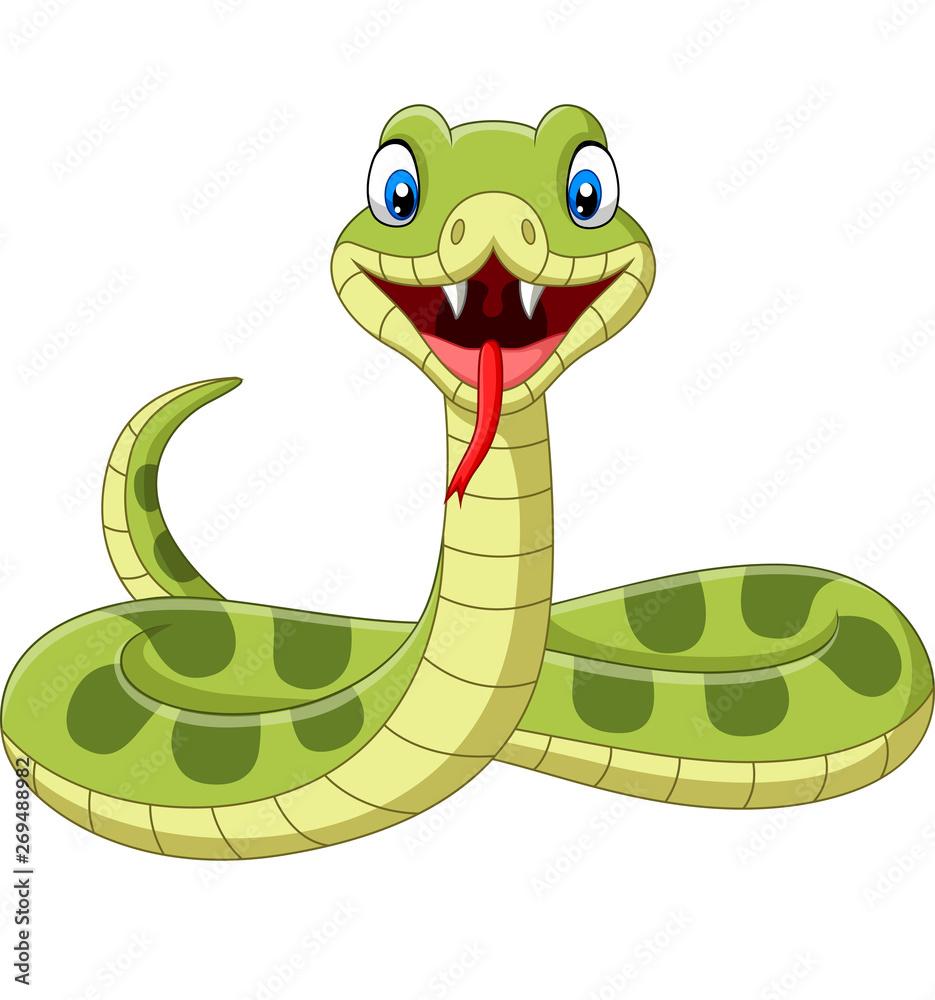 Fototapeta premium Cute green snake cartoon on white background