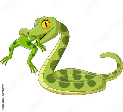 Cartoon green snake eating a frog