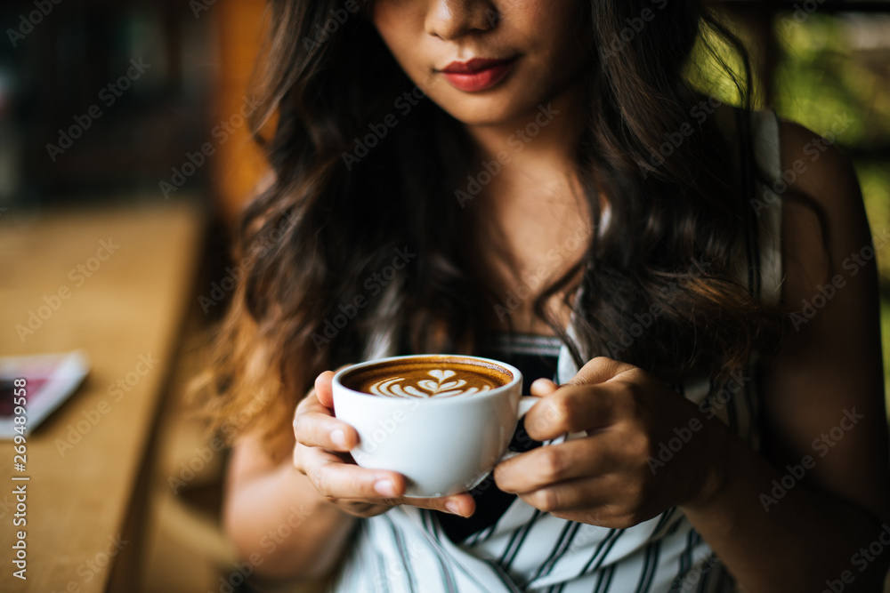 custom made wallpaper toronto digitalPortrait asian woman smiling relax in coffee shop cafe