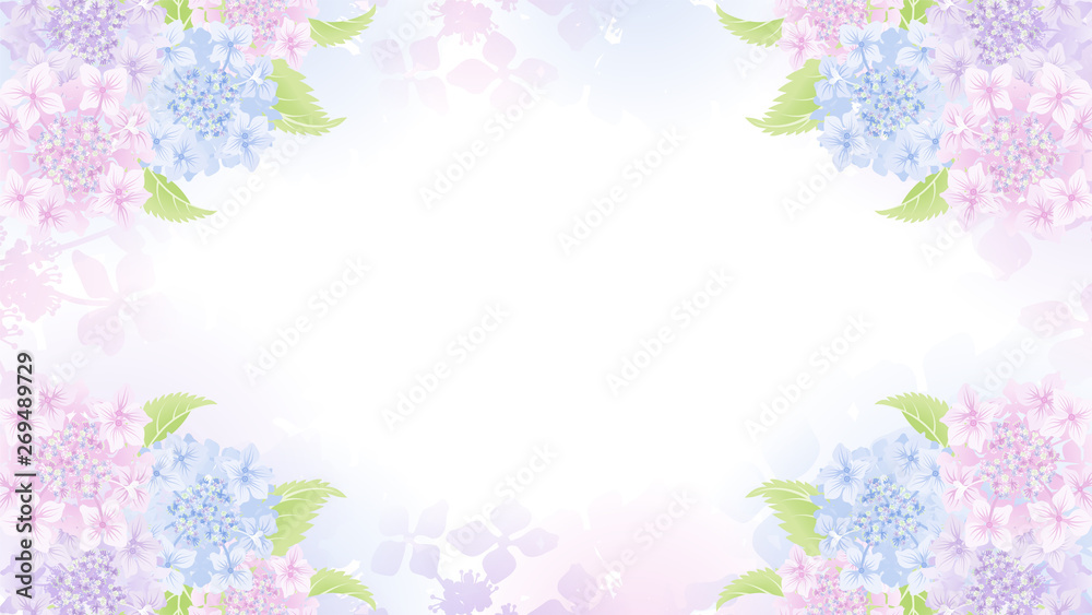 Colorful pastel colored Hydrangea flower frame background