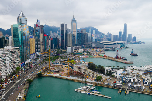 Top view of Hong Kong commercial district © leungchopan
