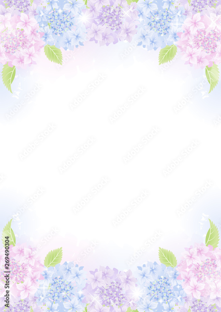Colorful pastel colored Hydrangea flower frame background  - Vertical
