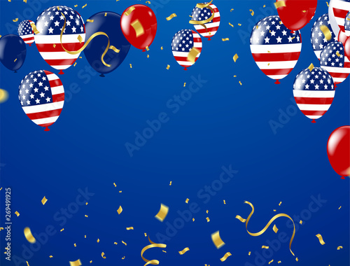 Happy 4th of July Independence Day USA blue background with the United States flag. 4th of July USA independence day