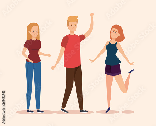 boy and girls friends with casual clothes